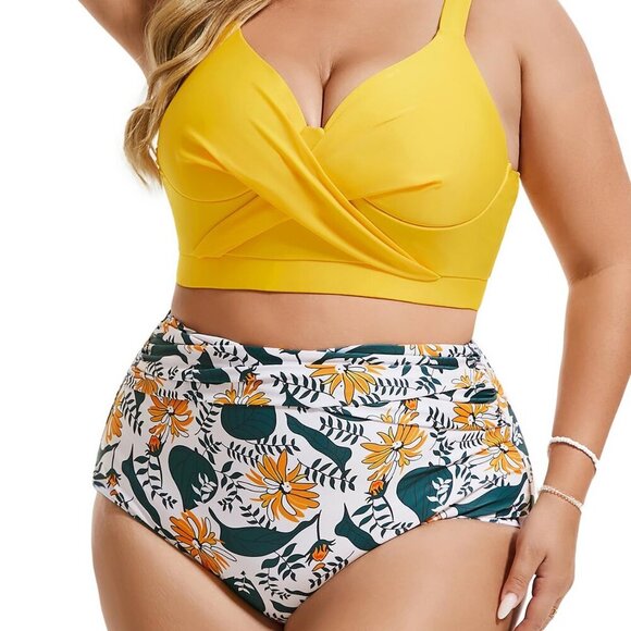 Hanna Nikole Womens Size 22W Plus Size Bikini Set 2 Piece High Waisted Swimsuit - Picture 1 of 14